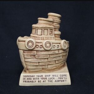 Vintage 1974 Plastic Boat Ship Coin Bank